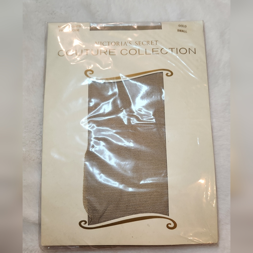 Victoria's Secret Couture Collection Nightlights Pantyhose Gold Metallic Size S